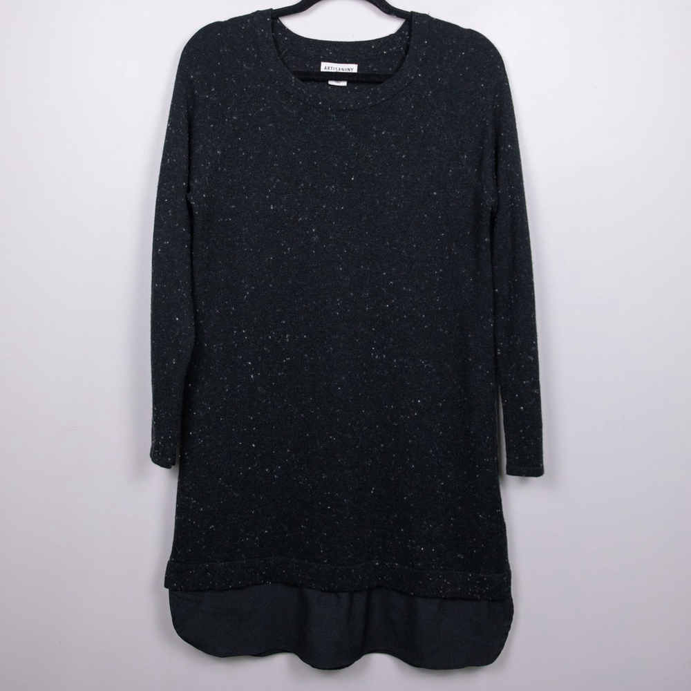 Artisan NY merino wool blend sweater black tunic dress-L